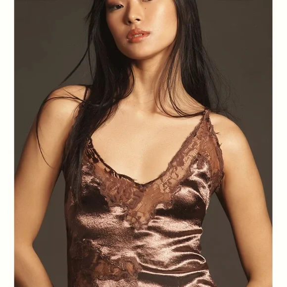 By Anthropologie Satin Lace Midi Pajama Dress - Picture 3 of 8